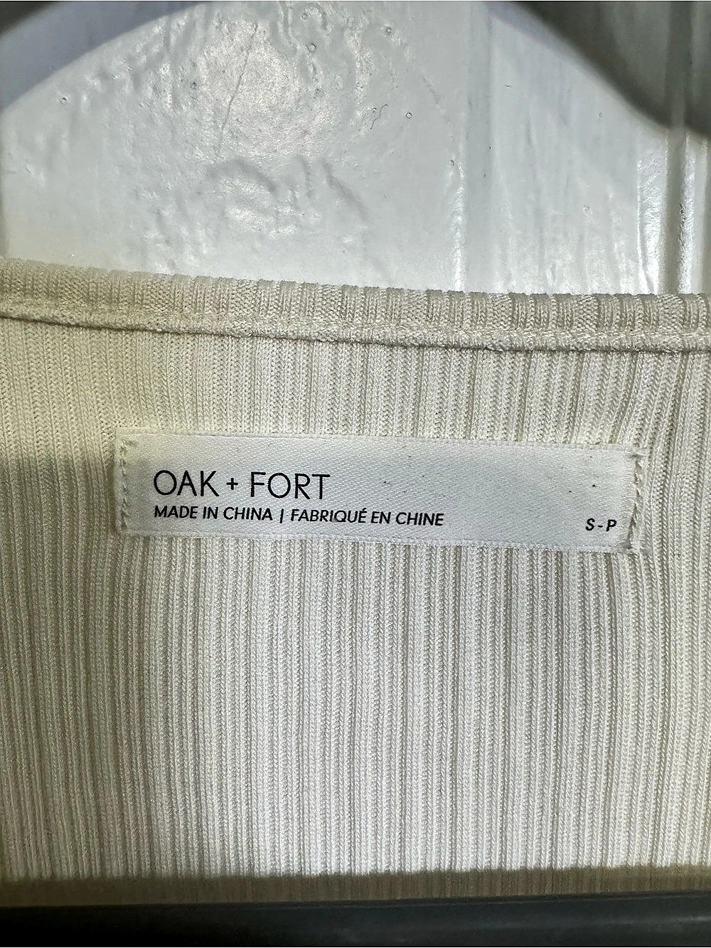 Oak + Fort Cream Ribbed Ruched Drawstring Crop Top Small - Picture 3 of 4